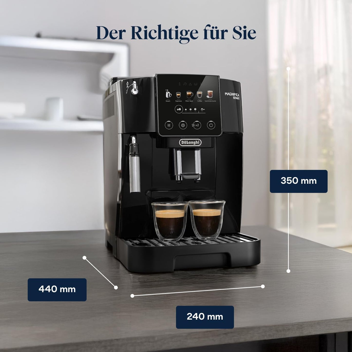 Magnifica Start ECAM220.91.B-Perfetto Kaffeevollautomat,4 One-Touch-Getränke,Cappuccino,Espresso Kaffeemaschine,Soft-Touch-Bedienfeld,Schwarz