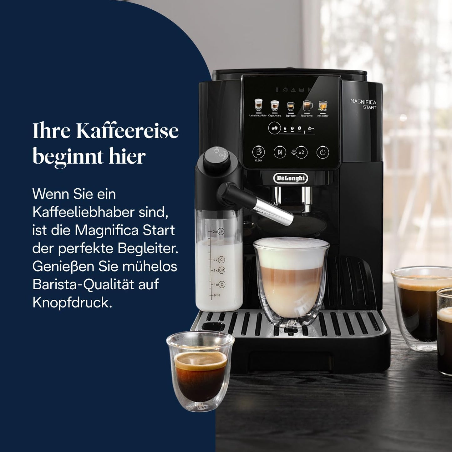 Magnifica Start ECAM220.91.B-Perfetto Kaffeevollautomat,4 One-Touch-Getränke,Cappuccino,Espresso Kaffeemaschine,Soft-Touch-Bedienfeld,Schwarz