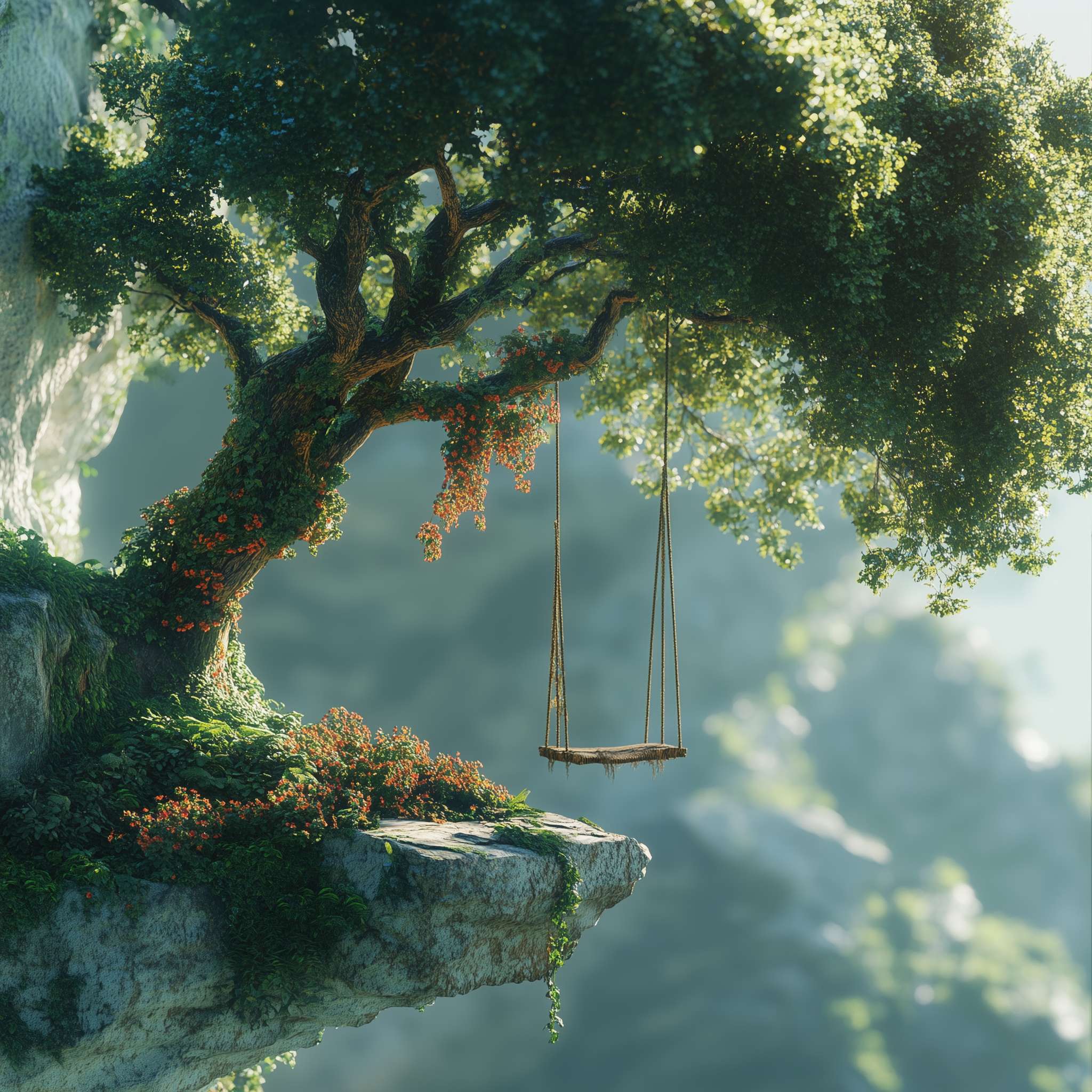 Cliffs, trees, and tree chairsthumbnail